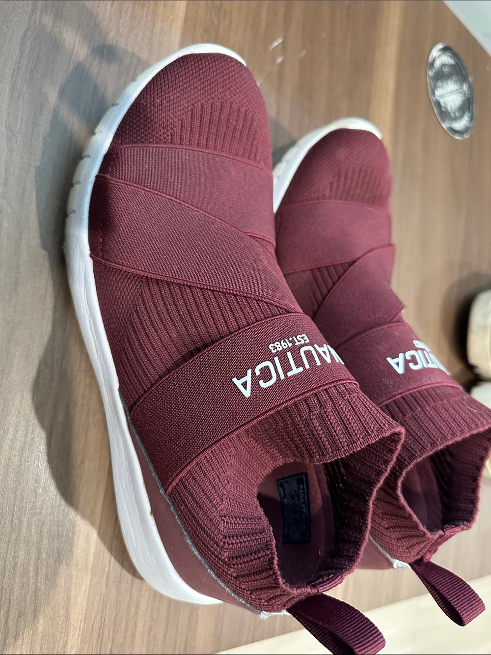 Nautica Burgundy Slip-On Knit Sneakers with White Logo